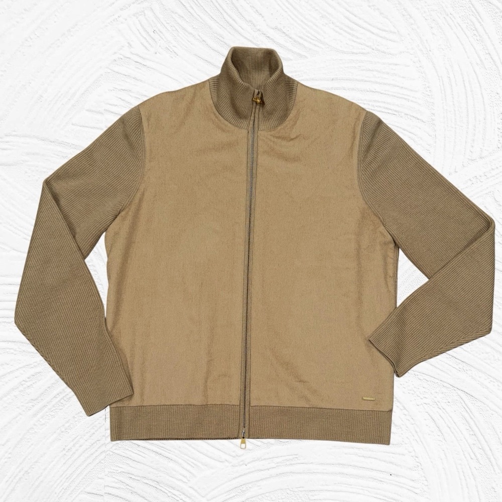 Dunhill Italy Large Sweater Bomber Blousen Jacket Full Zip Wool Camel Tan/brown